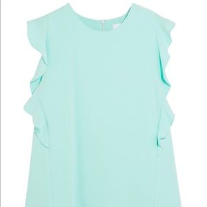 Carven ruffle crepe top in Tiffany blue, 36